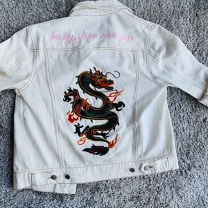 Dragon Print White Denim Jacket